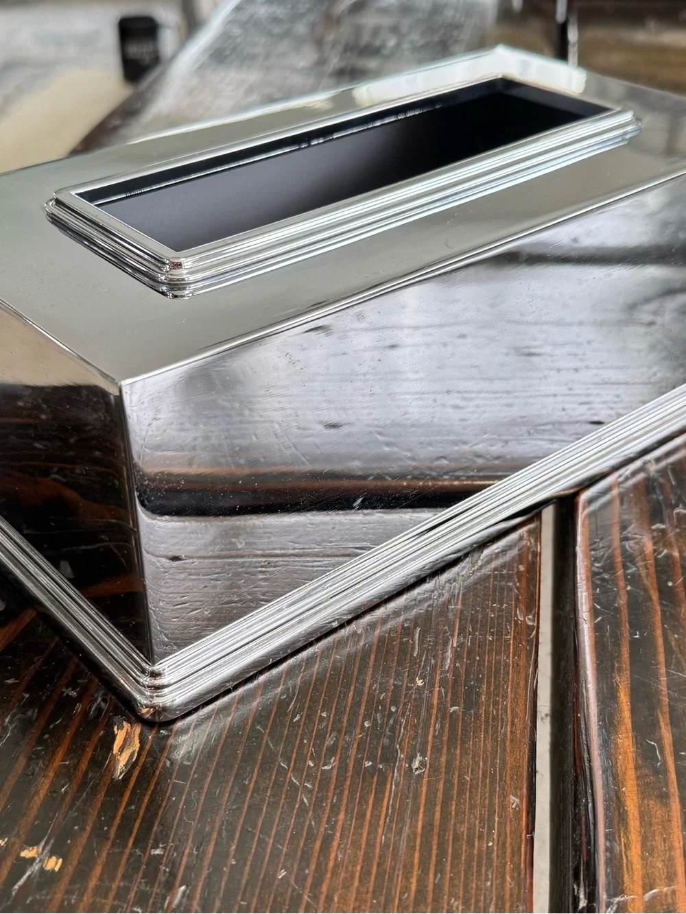 Restoration Hardware Apothecary Metal Tissue Holder Cover Silver Polished Chrome